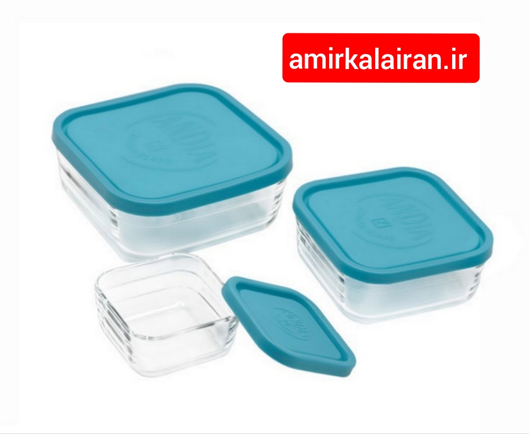 ظرف شیشه ای ماکروفری ۳ تکه مربع دردار